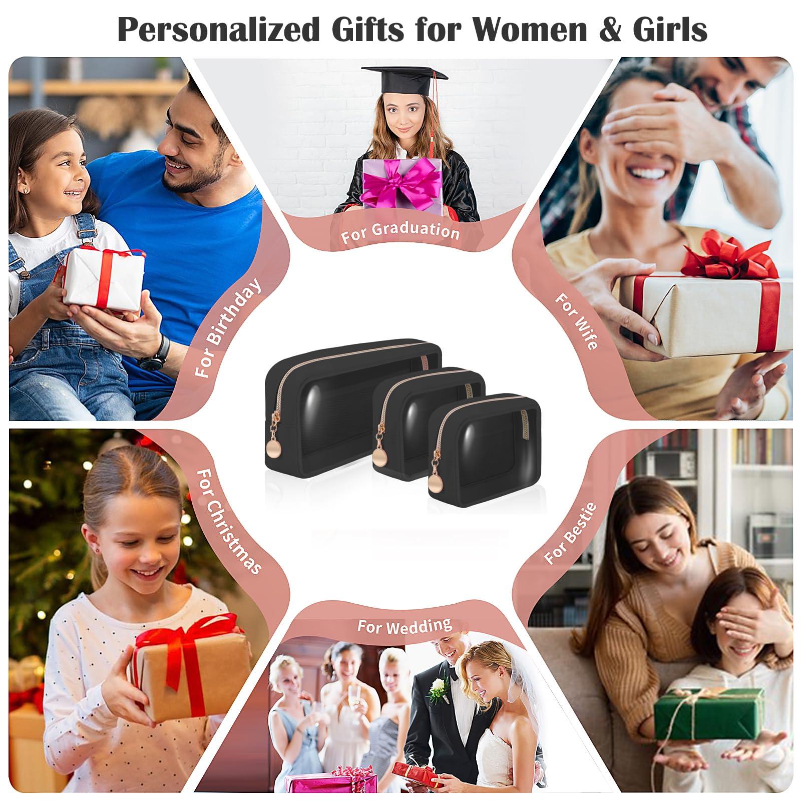 CHICREEN CHICREEN Personalized Initial Clear Bags Set, Clear Cosmetic Bags,Make Up Pouches, Clear Pouch for Organization, Clear Toiletry Travel Bag,Gifts for Women