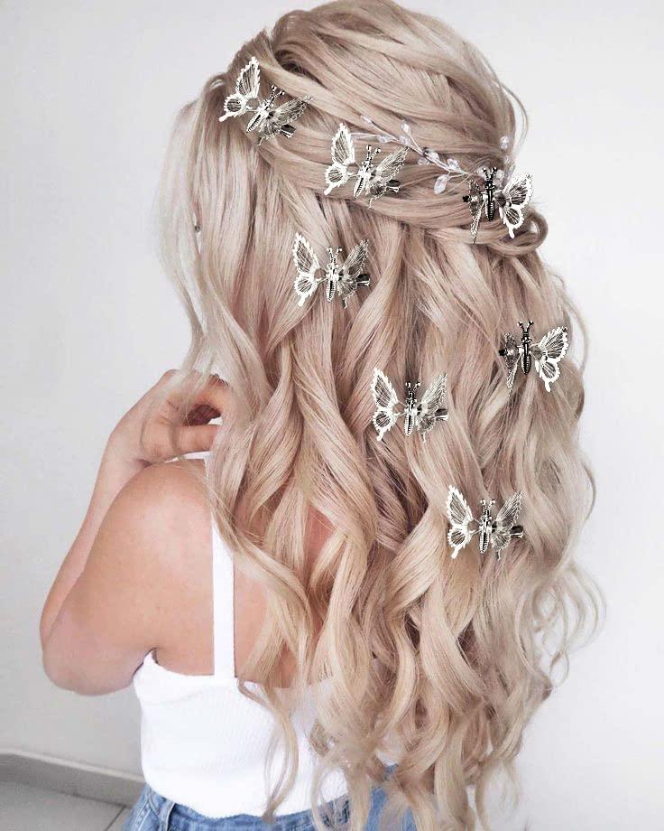 DEEKA DEEKA 12 PCS 3D Moving Butterfly Hair Clips Metal Silver Moving Wings Butterfly Hair Accessories 90s Hair Clips Barrette for Women and Girls -Silver