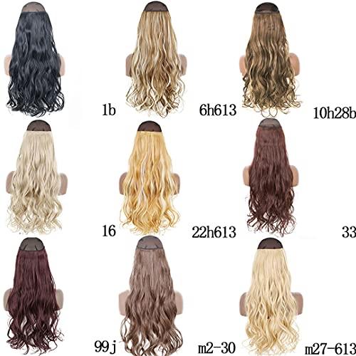 STREJHYT No Clip Halo Hair Extension Curly/Straight Secret Wire Natural Hidden Wire Synthetic Hair Pieces Adjustable Transparent Wire SQ88-27H613 22inches