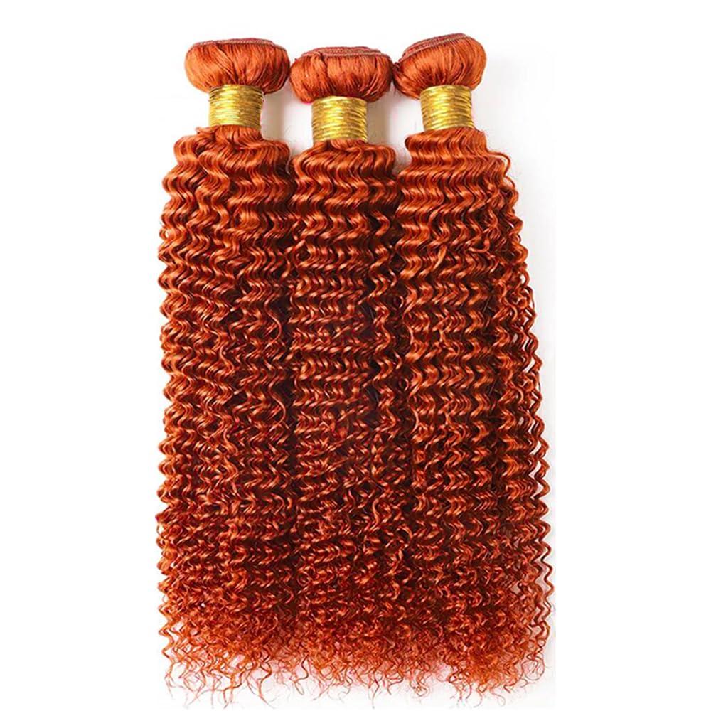 SUHKRPT Color 350 Bundles Human Hair Ginger Curly Wave Human Hair Bundles Color 350 Curly Wave Bundles Human Hair 3 Bundles 18 18 18 Inch Ginger Orange Bundles
