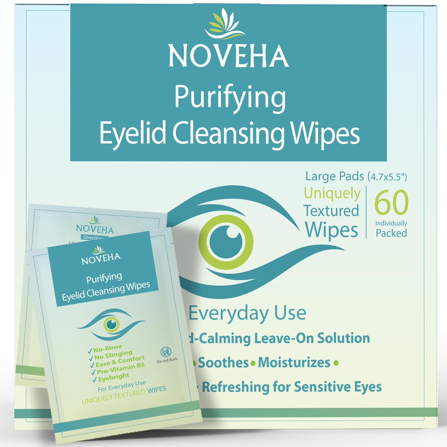 NOVEHA NOVEHA Eyelid & Lash Wipes | For Itchy, Dry Eyes, Styes & Blepharitis, Demodex | lid and lash Cleansing Wipes, Hypoallergenic & Soothing For Sensitive Eyes, Pack of 60