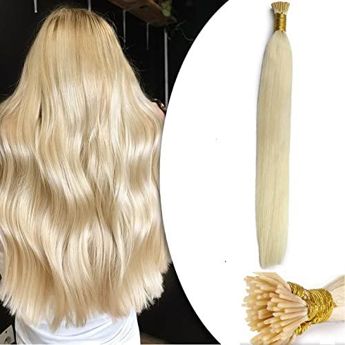 Belaved Belaved I Tip Hair Extensions Human Hair 26 inch Straight Stick I Tips Hair Extensions Platinum Invisible Glue Blonde #60 Keratin Pre Bonded Fusion Hair Extensions for Women 100 Strands/Pack 50G