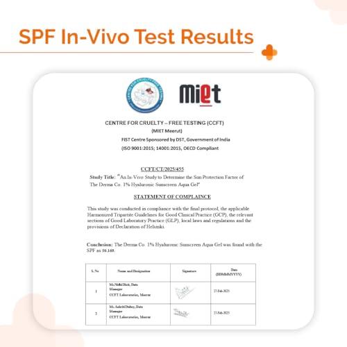 The Derma Co The Derma Co 1% Hyaluronic Sunscreen Aqua Gel with SPF 50 & PA++++ | Broad Spectrum UVA/B & Blue Light Protection | Lightweight & Quick Absorbing with Vitamin E | 1.76 Oz/50g