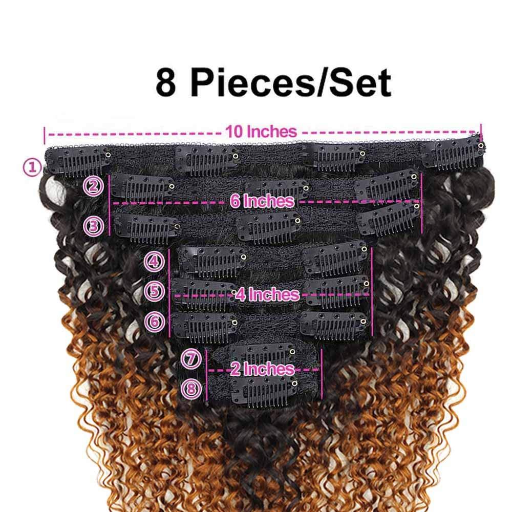 seelaak Seelaak 26inch Ombre Brown Curly Clip in Hair Extensions Brazilian Virgin Remy Hair Kinky Curly Clip Ins Human Hair Extension