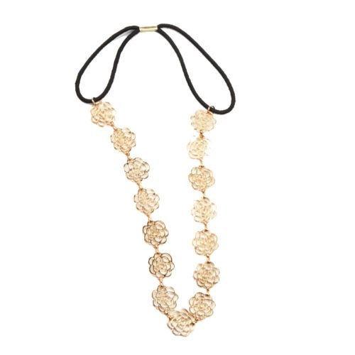Gunner Womens Fashion Metal Chain Jewelry Hollow Rose Flower Elastic Hair Band Headband