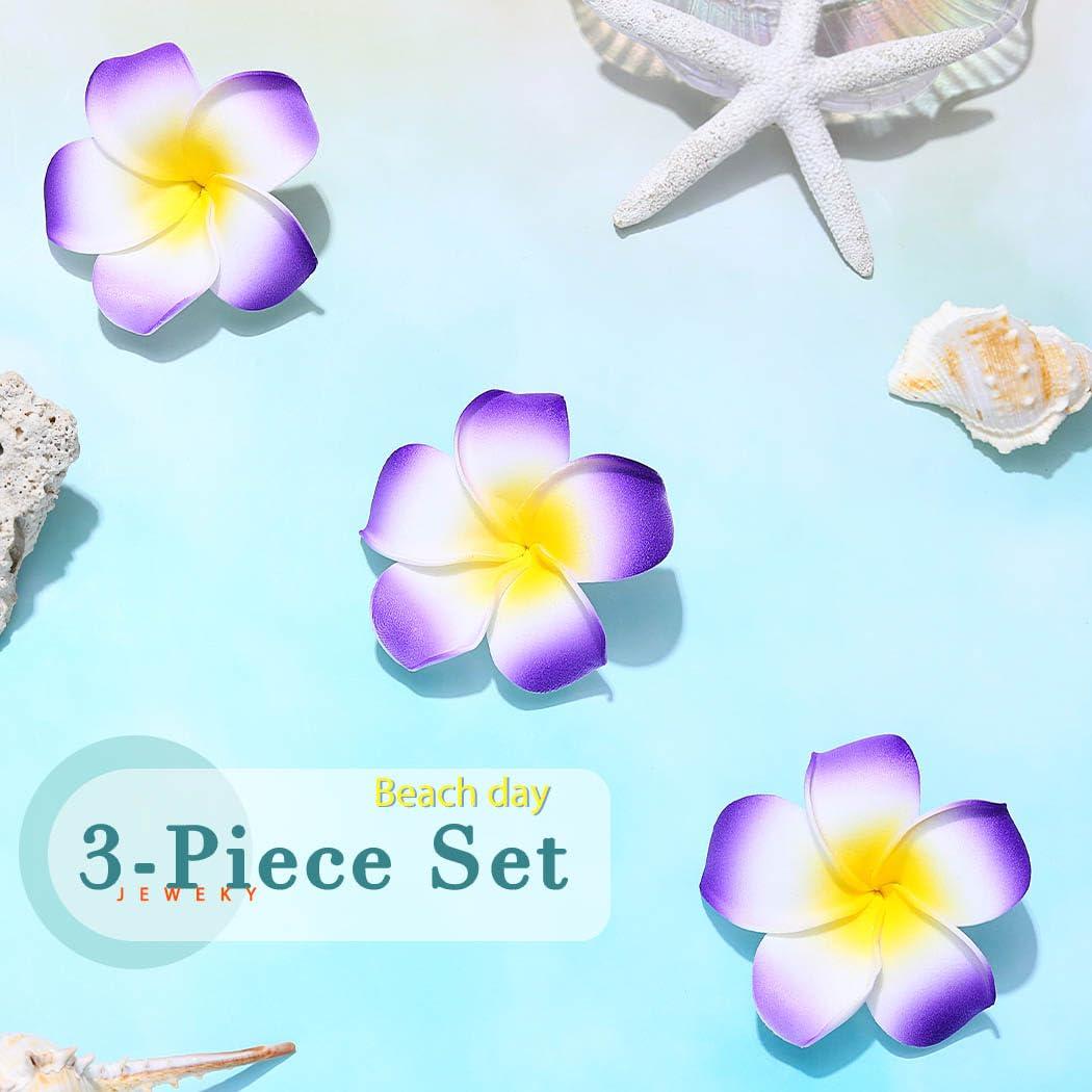 JEWEKY Jeweky Hawaiian Hair Clip Plumeria Hairclip 3pcs Beach Flower Hair Accessory for Women and Girls (Purple)