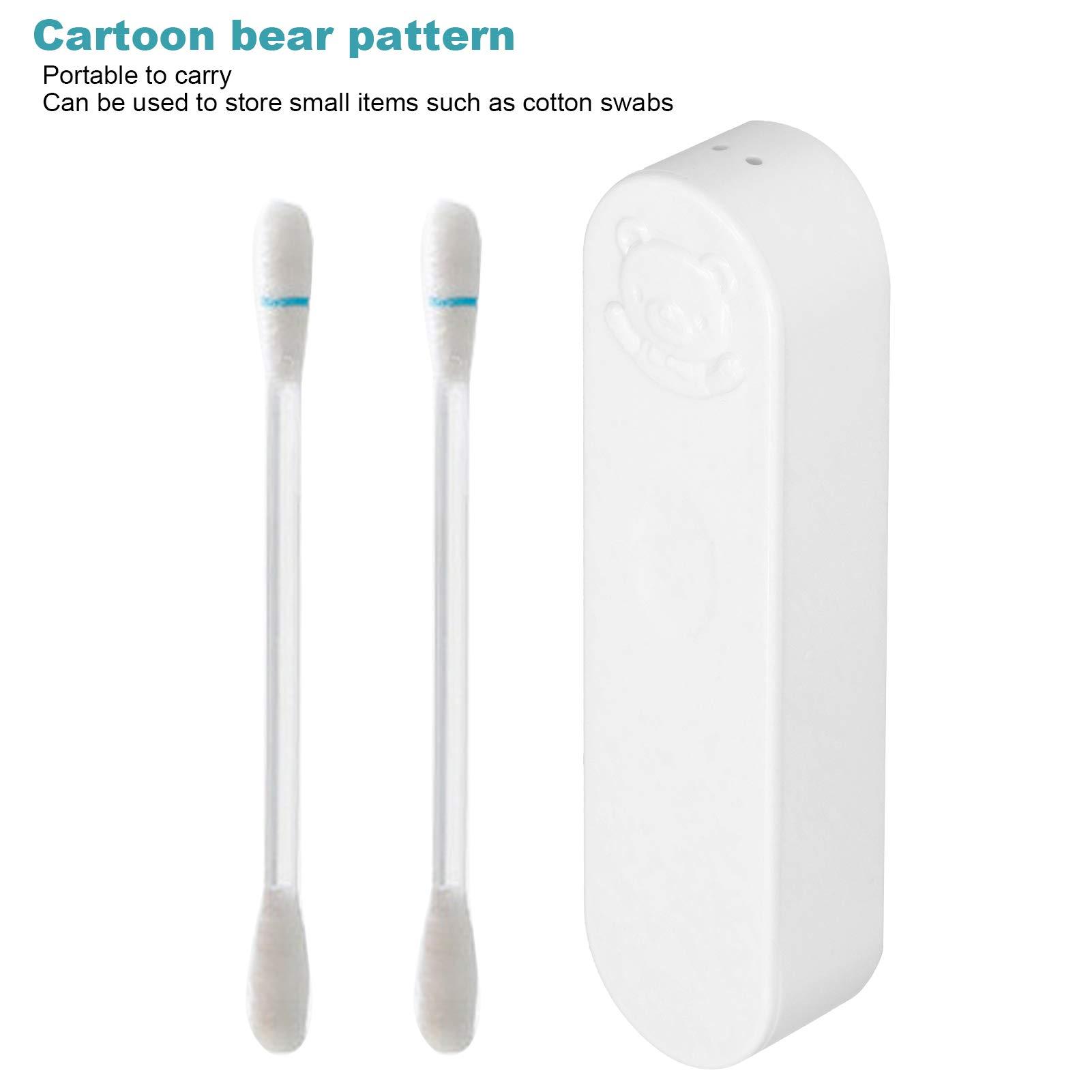 Keenso Cotton Swab Box Portable ABS Mini Travel Swab Case Cartoon Bear Pattern with Cover