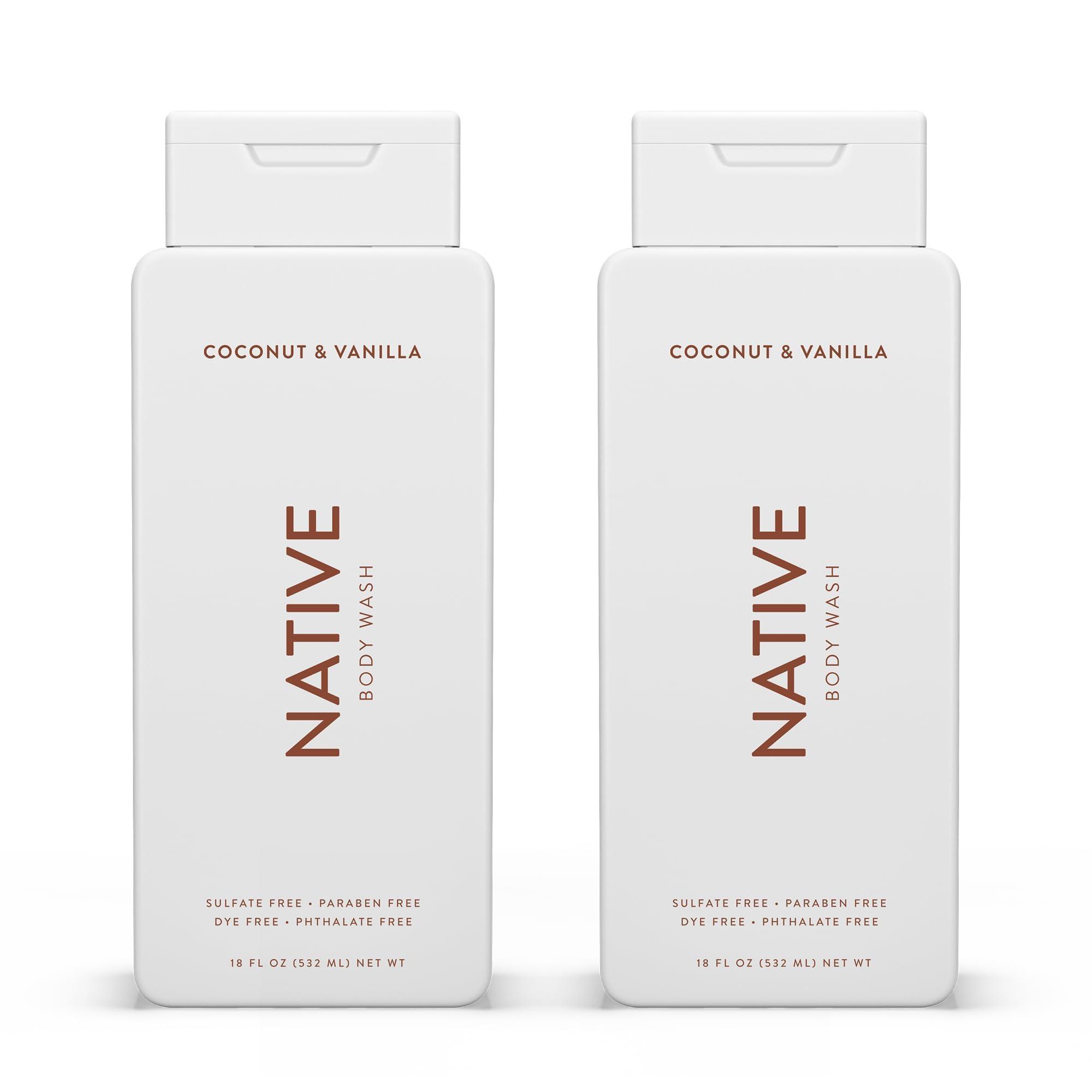 Native Native Body Wash Contains Naturally Derived Ingredients | For Women & Men, Sulfate, Paraben, & Dye Free Leaving Skin Soft and Hydrated | Coconut & Vanilla 18 oz - 2 Pk