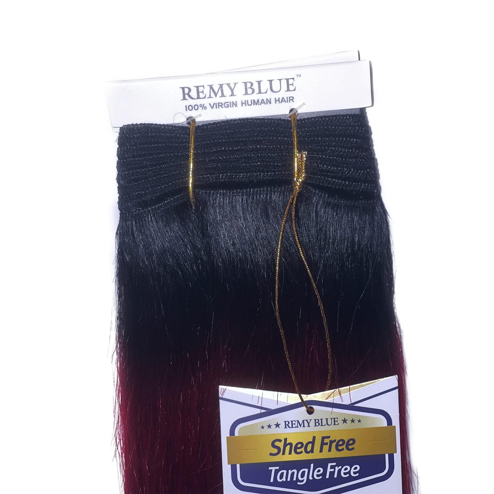 KARA HAIR FASHIONISTA 2-Pack Deal ! New Remy Yaky-Remy Blue 100% VIRGIN Human Hair Weave- Shed Free&Tangle Free (#T1B/RED 12")