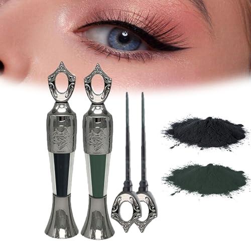Vlrbfl Powder Eyeliner, Eye Liner, Handmade 100% Natural Eyeliner Powder, Long-Lasting Eyeliner Arabic Eyeliner Powder for Natural Makeup, Long-Wearing, Smudge-Proof (Black+Green)