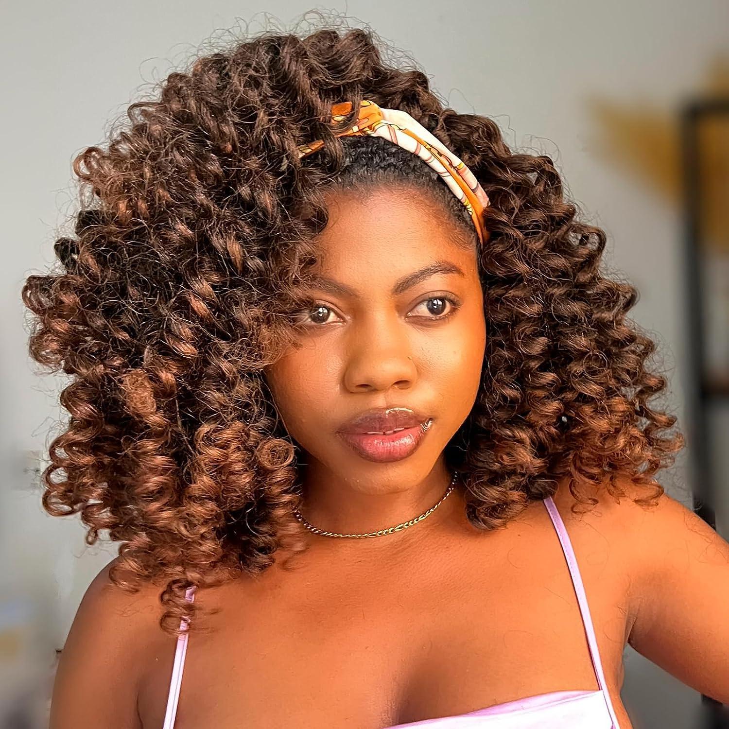 Sheafter 12Inch Wand Curl Crochet Hair 5Packs - Ombre Brown Trendy Tresses Crochet Hair Short Bob Curly Crochet Hair Pre Looped for Black Women (T4/27)