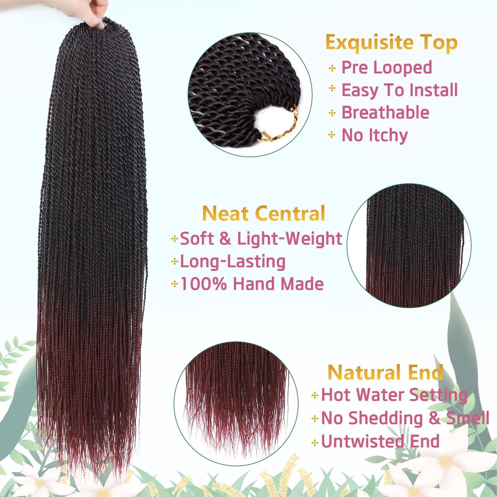 MOSINA Red Crochet Hair For Women, Senegalese Twist Crochet Hair 18 Inch Pre Looped Professional Synthetic Braiding Hair 8 Packs Twist Hair 35 Strands/Pack (18 Inch 1B/BUG)