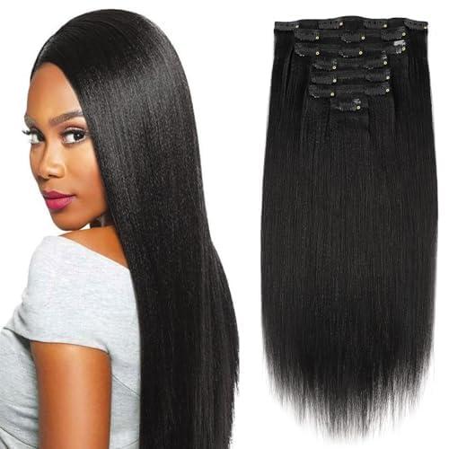 Sassina Sassina Italian Light Yaki Human Hair Clip in Extensions Natural Black Yaki Hair Clip ins for Black Women Human Hair 32 Inch Clip ins Human Hair Extensions for Full Head 120 Grams 7 Pcs with 17 Clips