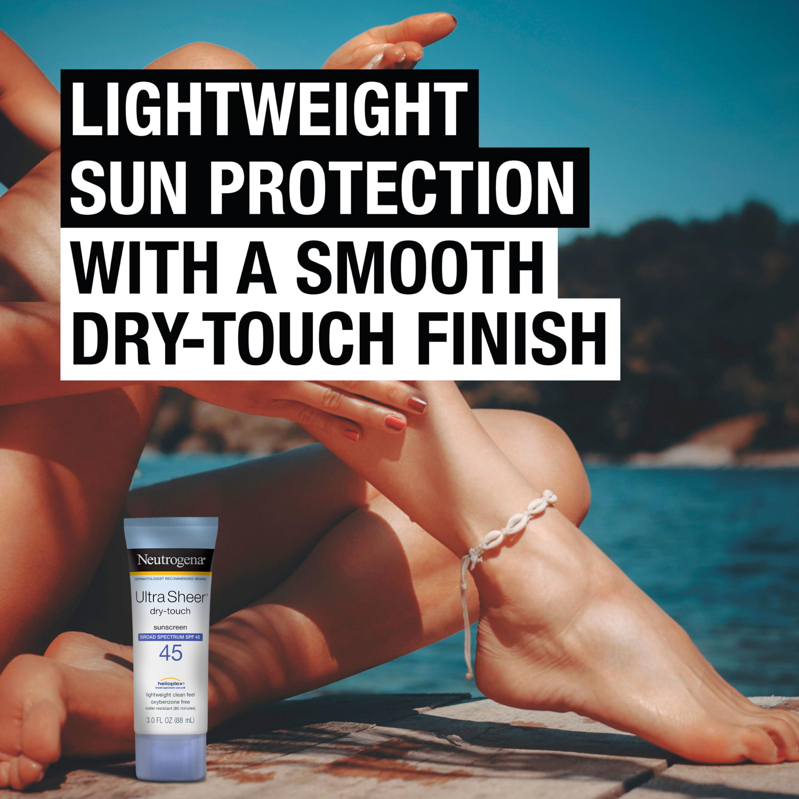 Neutrogena Neutrogena Ultra Sheer Dry-Touch Water Resistant and Non-Greasy Sunscreen Lotion with Broad Spectrum SPF 45, TSA-Compliant travel Size, 3 Fl Oz, Pack of 2, 6 Fl Oz