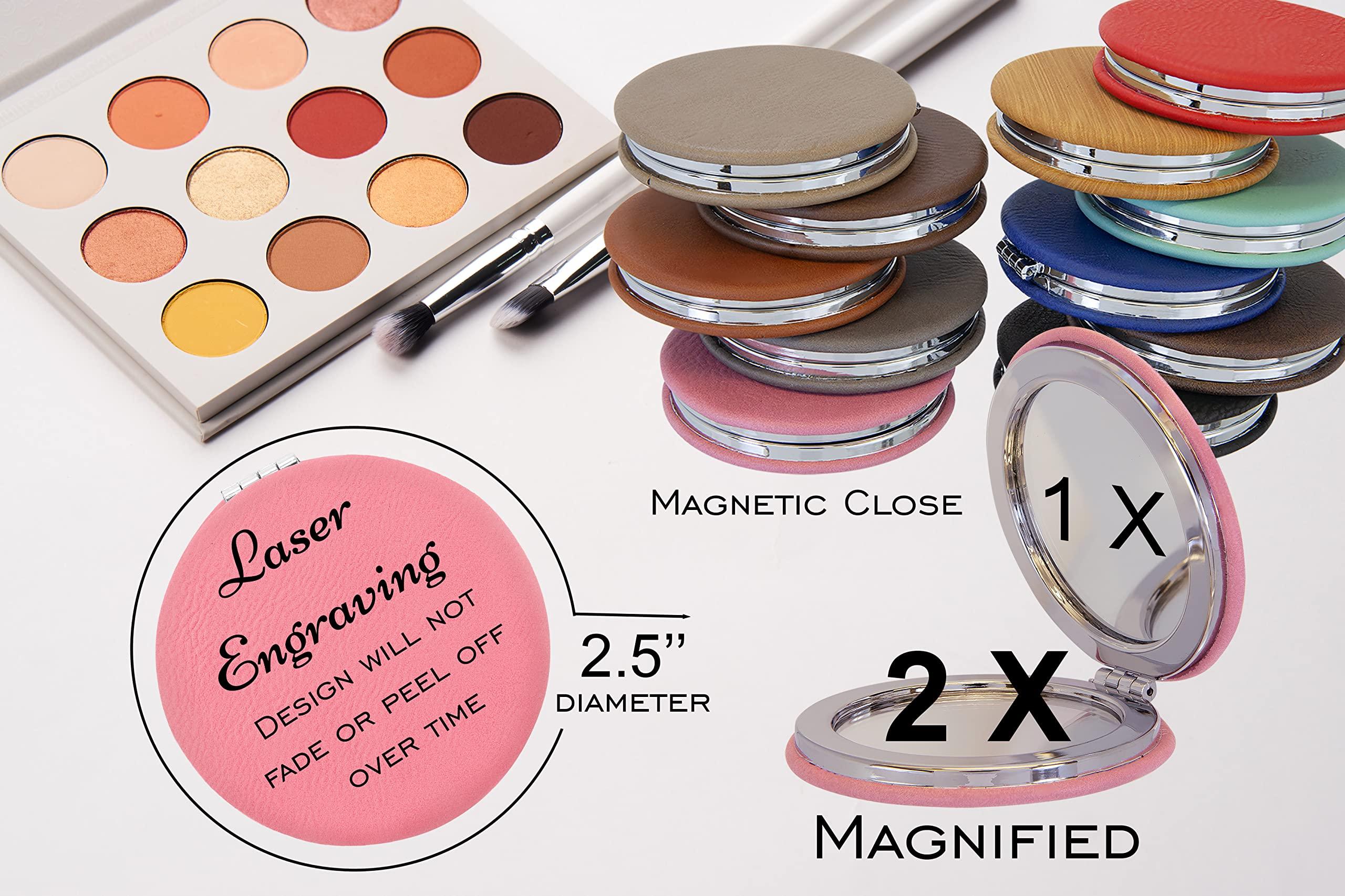 Art laser Engraving Personalized Compact Mirror, Custom Travel Mirror, Engraved Pocket Mirror with Double Sided Magnification Hand Mirror - Wedding, Birthday, Girls Woman Gift (Bamboo Color Material), Variety Color