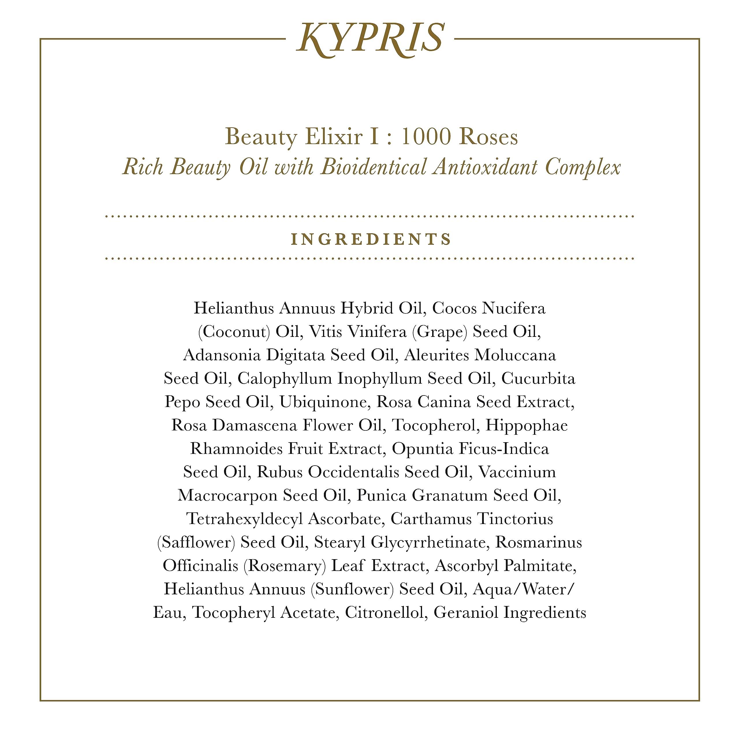 KYPRIS KYPRIS, Beauty Elixir I: 1,000 Roses Rich Moisturizing Face Oil, Bioidentical Antioxidant Complex w/ CoQ10 & Vitamin C Ester THD Rose (0.47 fl oz / 14 ml)