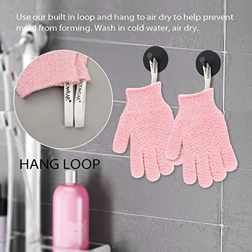Evridwear Evridwear Exfoliating Gloves for Shower, 100% Nylon Thick Soft Medium Heavy Bathing Gloves Dead Skin Remover Body Scrubber Smooth Skin with Hang Loop, 3 Pairs Moderate Pink