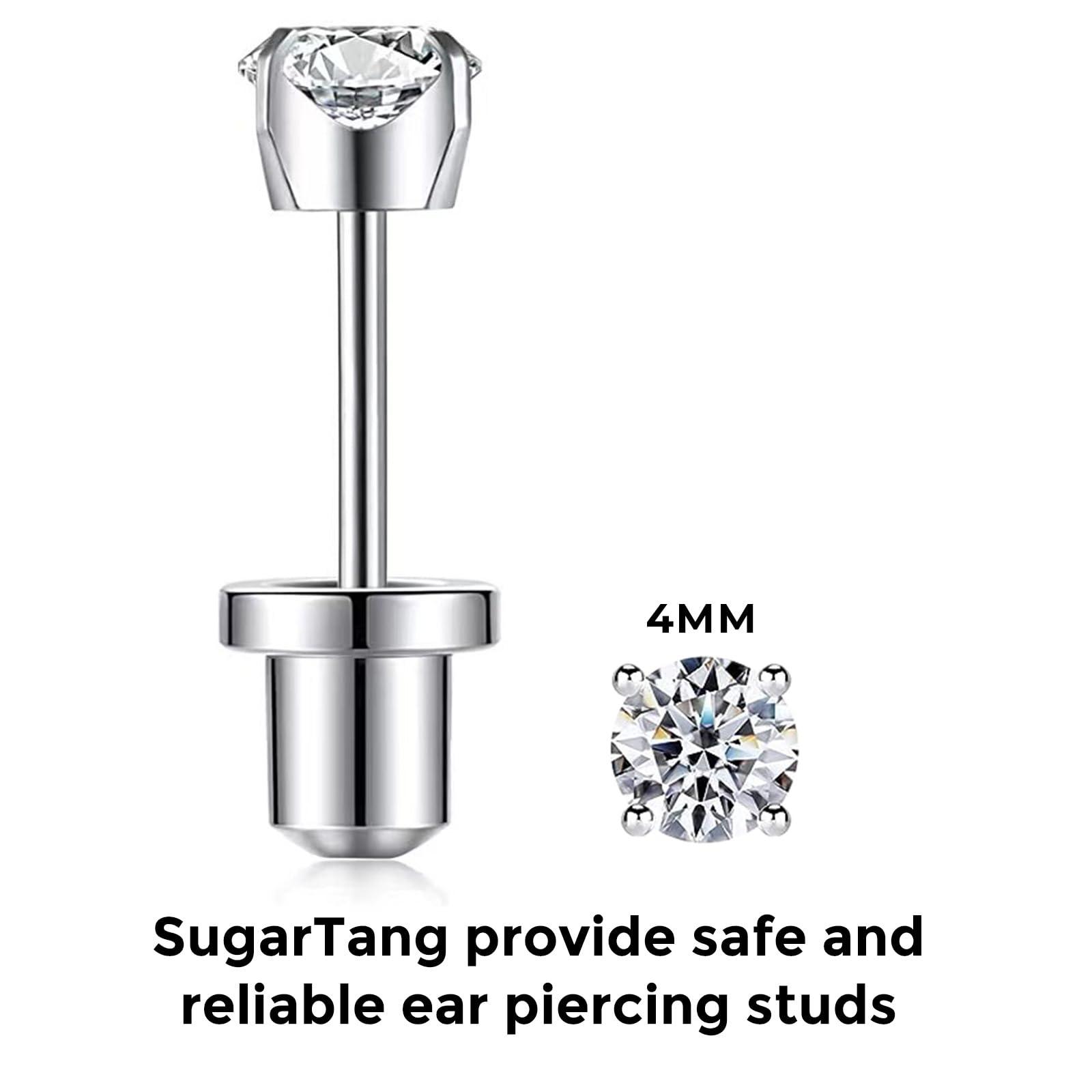 SugarTang SugarTang Ear Piercing Kit | Disposable Ear Piercing Gun Kit Made in 316L Surgical Stainless Steel with 4mm - 4prong Cubic Zirconia | At Home Self Piercing Kit with Earrings Studs