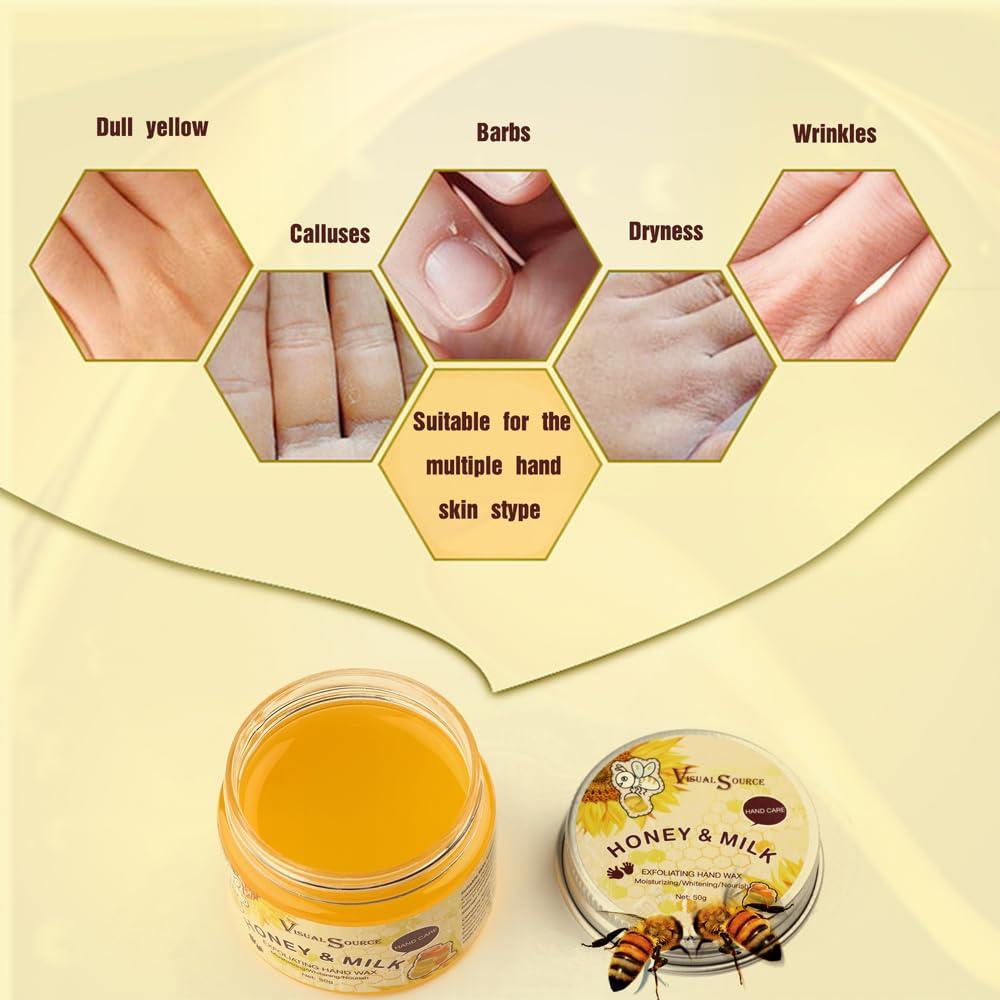 visualsource visualsource Honey Milk Hand Wax Mask Moisturizing Hands Paraffin Peel Off Wax Hydrating Nourishing Hand Repair Skin Hand Film Cream Exfoliating Calluses For Cracked Hands,Dry,Aging Hands