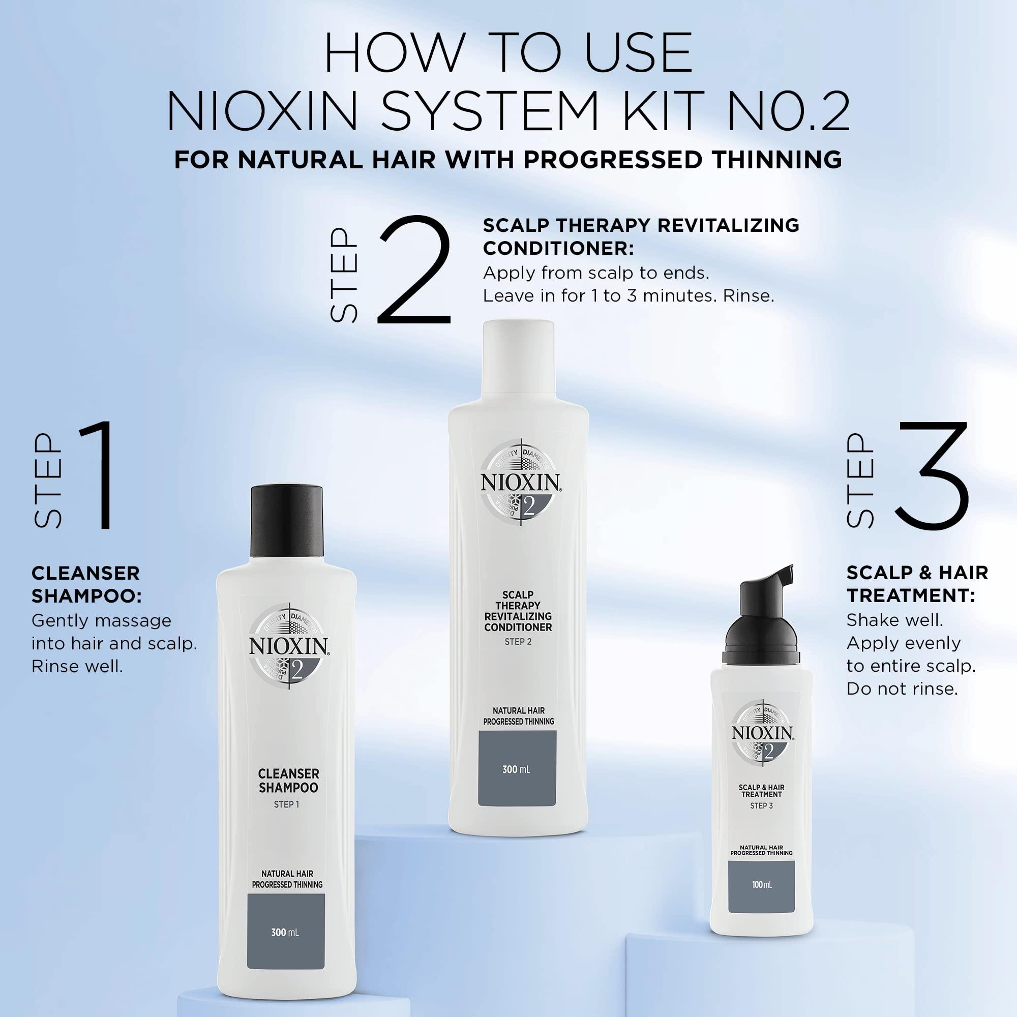 Nioxin Nioxin System 2 Kit for Natural Hair with Progressed & Advanced Thinning Hair, 3 Piece Kit