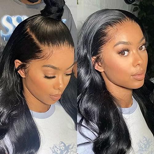oulaer Body Wave 360 Lace Frontal Wig Ponytail HD Transparent Lace Front Human Hair Wigs for Women Brazilian Virgin Hair Pre Plucked With Baby Hair Wavy Wig 150% Density 16Inch
