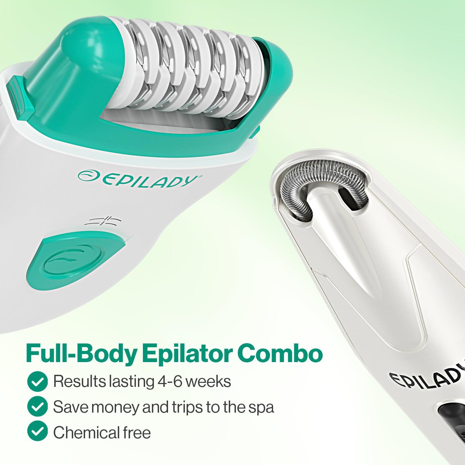 Epilady Epilady Face & Body Hair Removal Device Bundle | Speed Corded Epilator + Esthetic Facial Hair Removal for Women | Epilator for Women Legs, Arms, Underarms, Face, Bikini (Green)