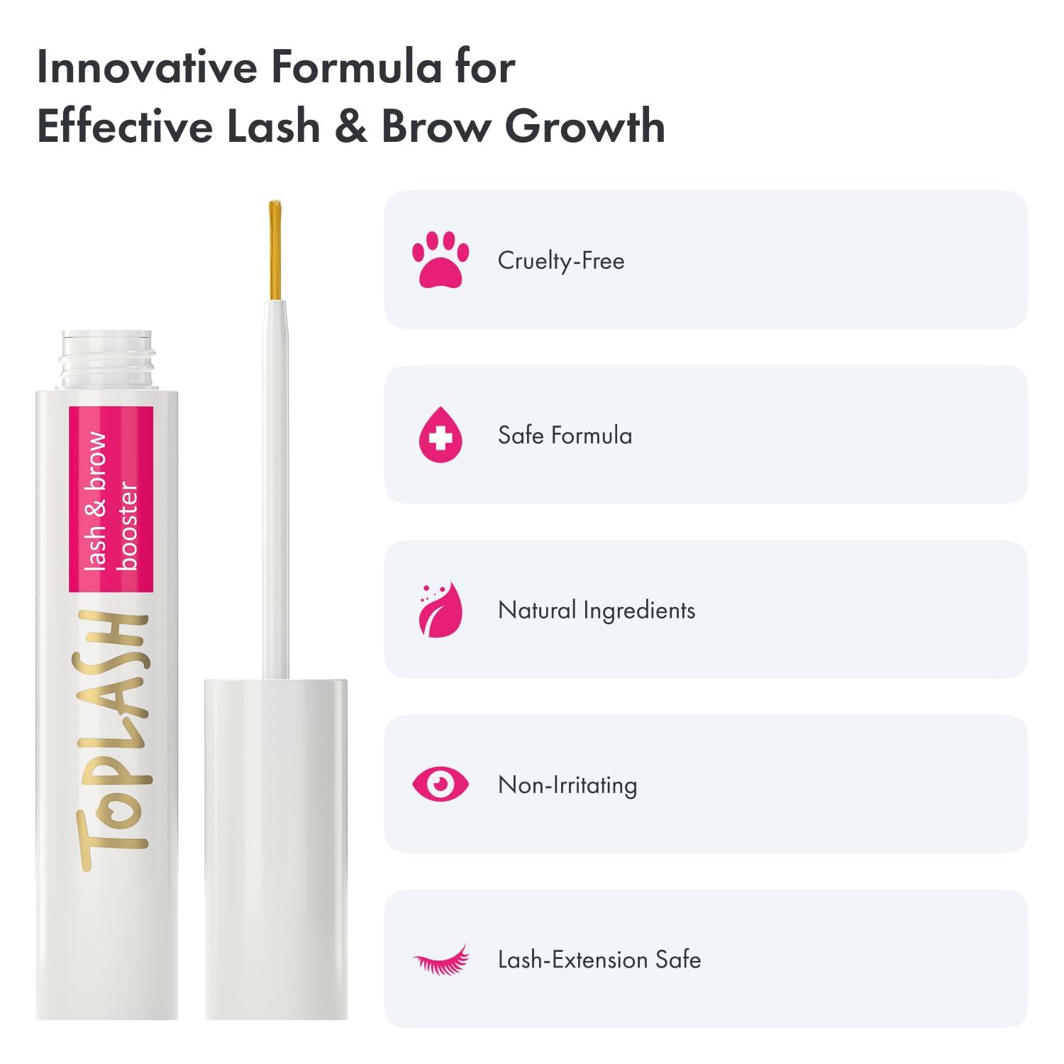 Toplash TOPLASH Eyelash Growth Serum - Innovative Formula for Longer, Thicker, Fuller Brows & Lashes - Natural, Cruelty-Free & Hypoallergenic - 0.10 fl.oz.