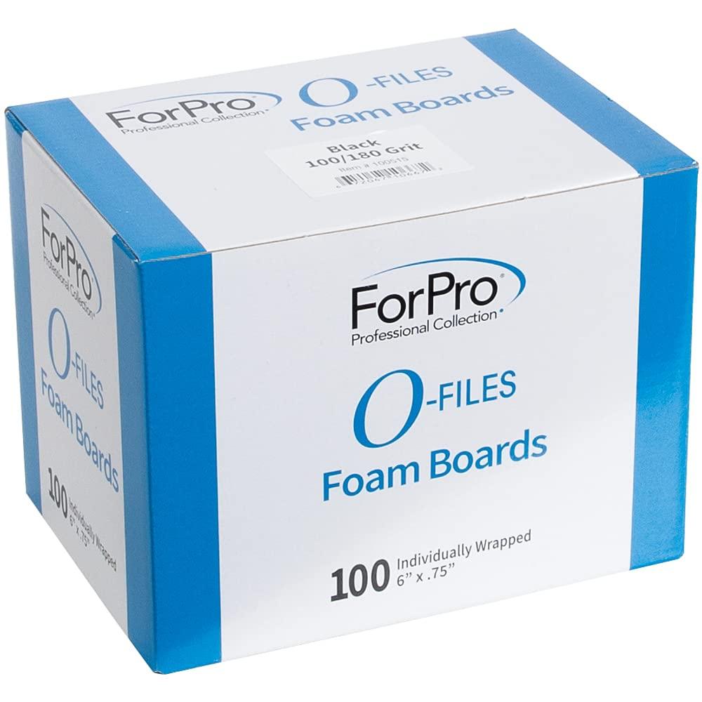 ForPro Professional Collection ForPro Professional Collection O-Files Foam Board, Double-Sided Manicure Nail File, 100/180 Grit, Individually-Wrapped, 6 L x .75 W, Black, 100-Count