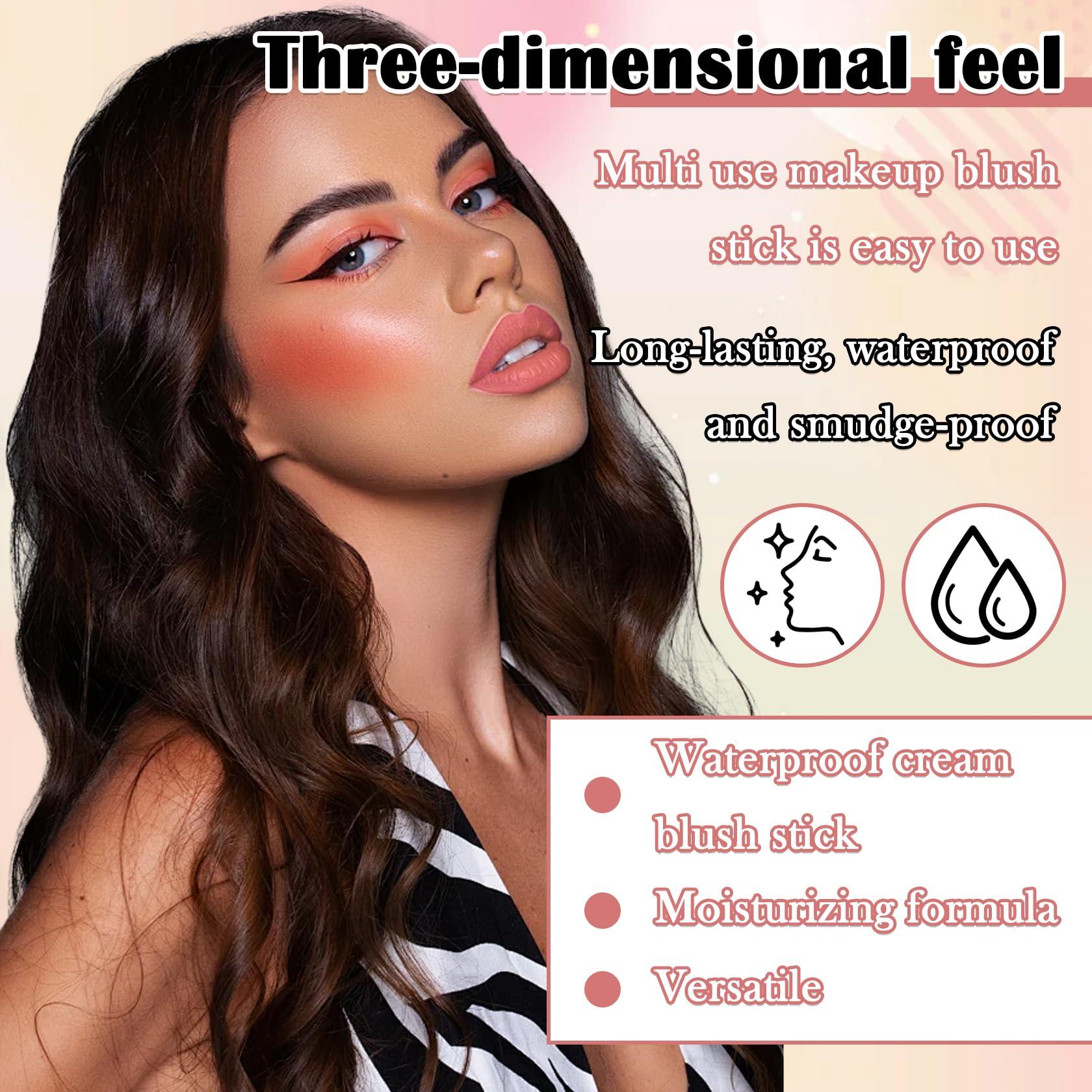 XMXueMei Pink Blush Stick,Lightweight Cream Blush Stick Long Lasting Waterproof Multi Use Makeup Blush Stick for Lips & Cheeks & Face,Waterproof Moisturizing Face Blush for All Skin Tones