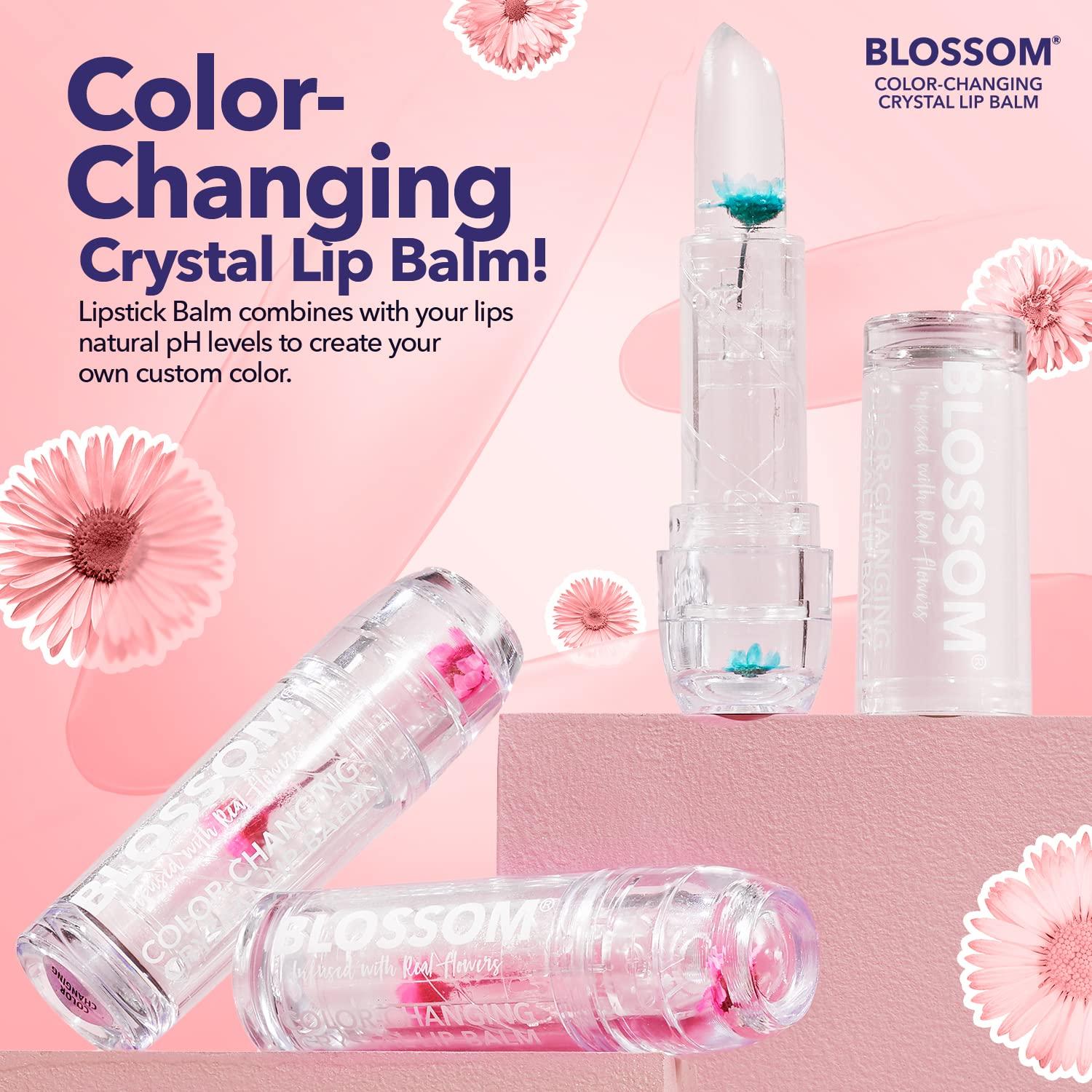 Blossom Blossom Lip Gloss Moisturizing pH Lip Balm, Strawberry Scented Color Changing Crystal Lip Stain Tint, Infused with Real Flowers, 3g, Turquoise