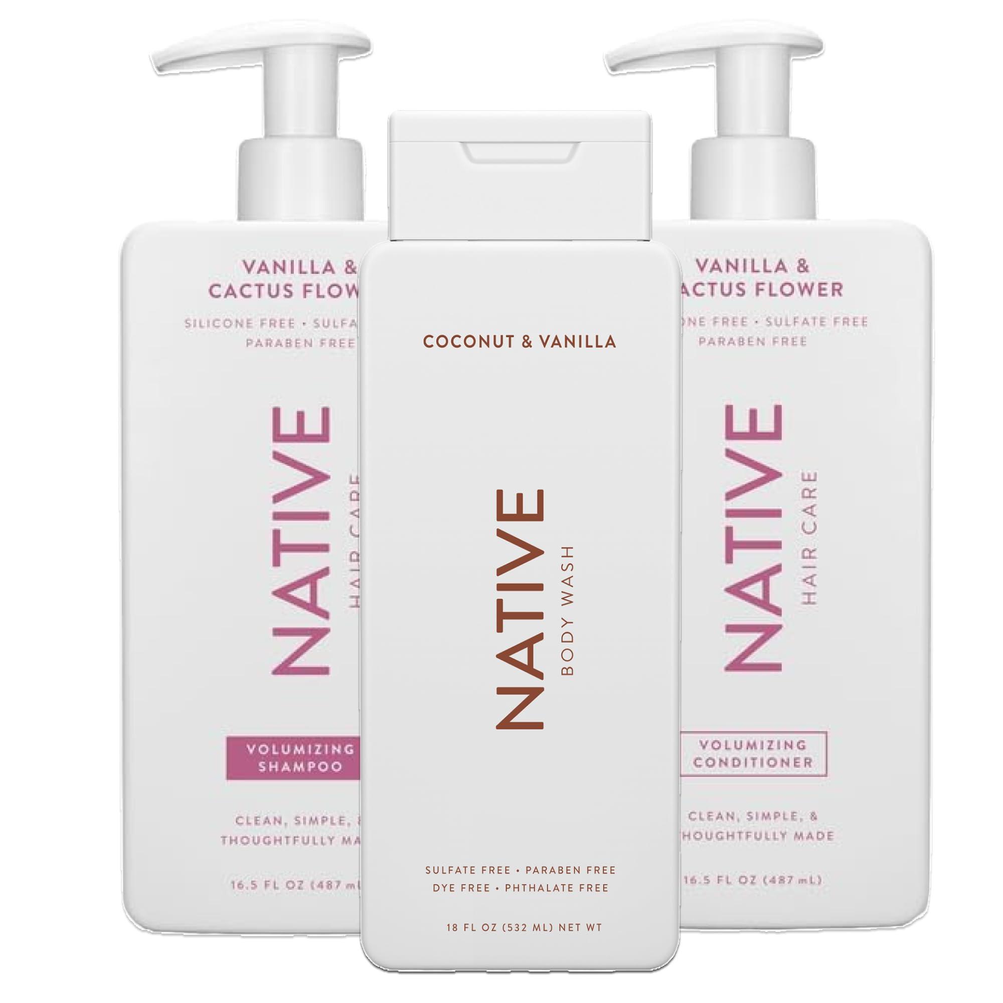 Native Native Shampoo & Conditioner and Body Wash (Bundle 4-Pack) | Naturally Derived Ingredients, Vanilla & Cactus and Coconut & Vanilla