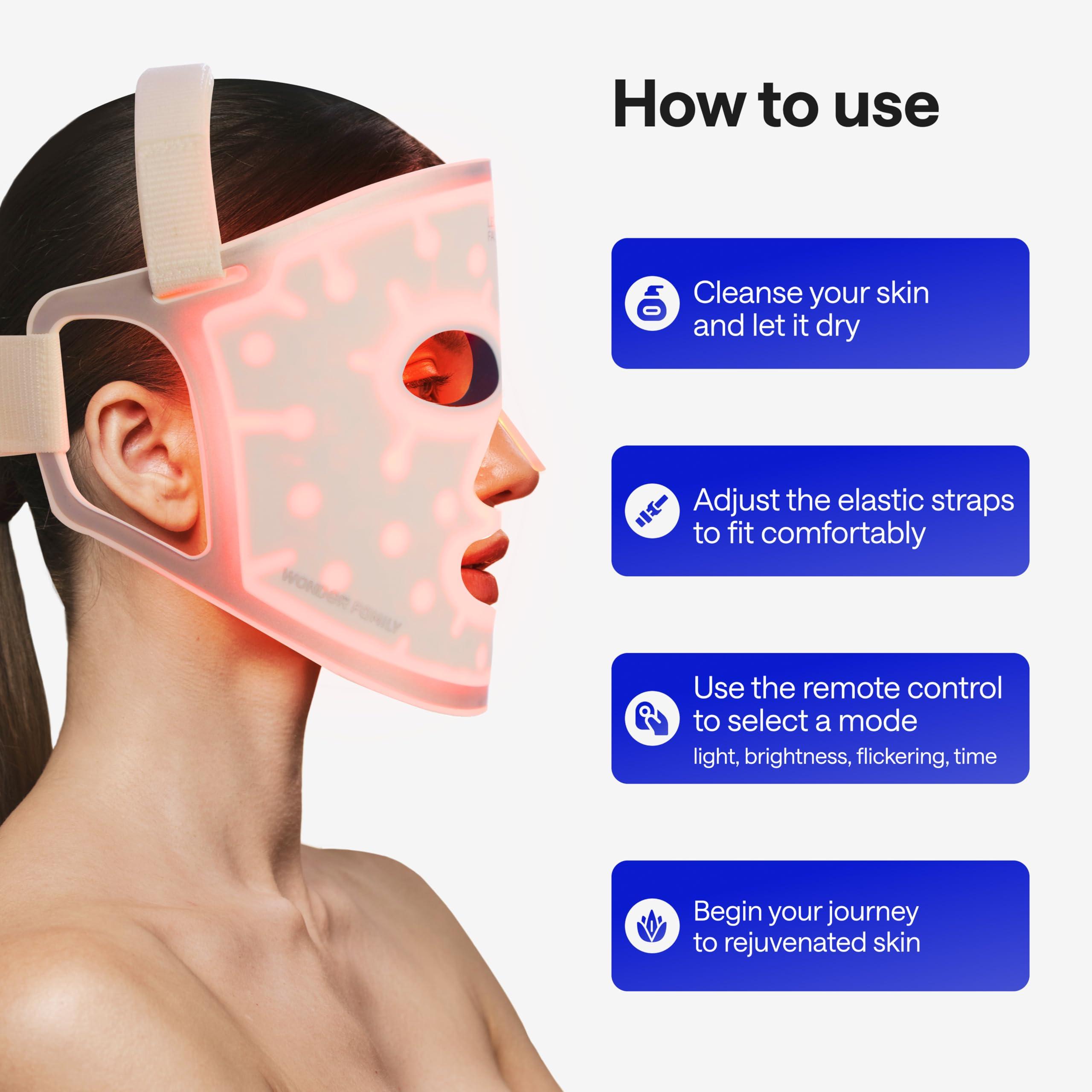 WONDER FAMILY LED Face Mask Light Therapy - Red Light Therapy for Face & Blue Light Therapy in 1 LED Light Mask for Face - Red Light Face Mask LED Light Therapy for Face Light Therapy Device - LED Mask Skincare