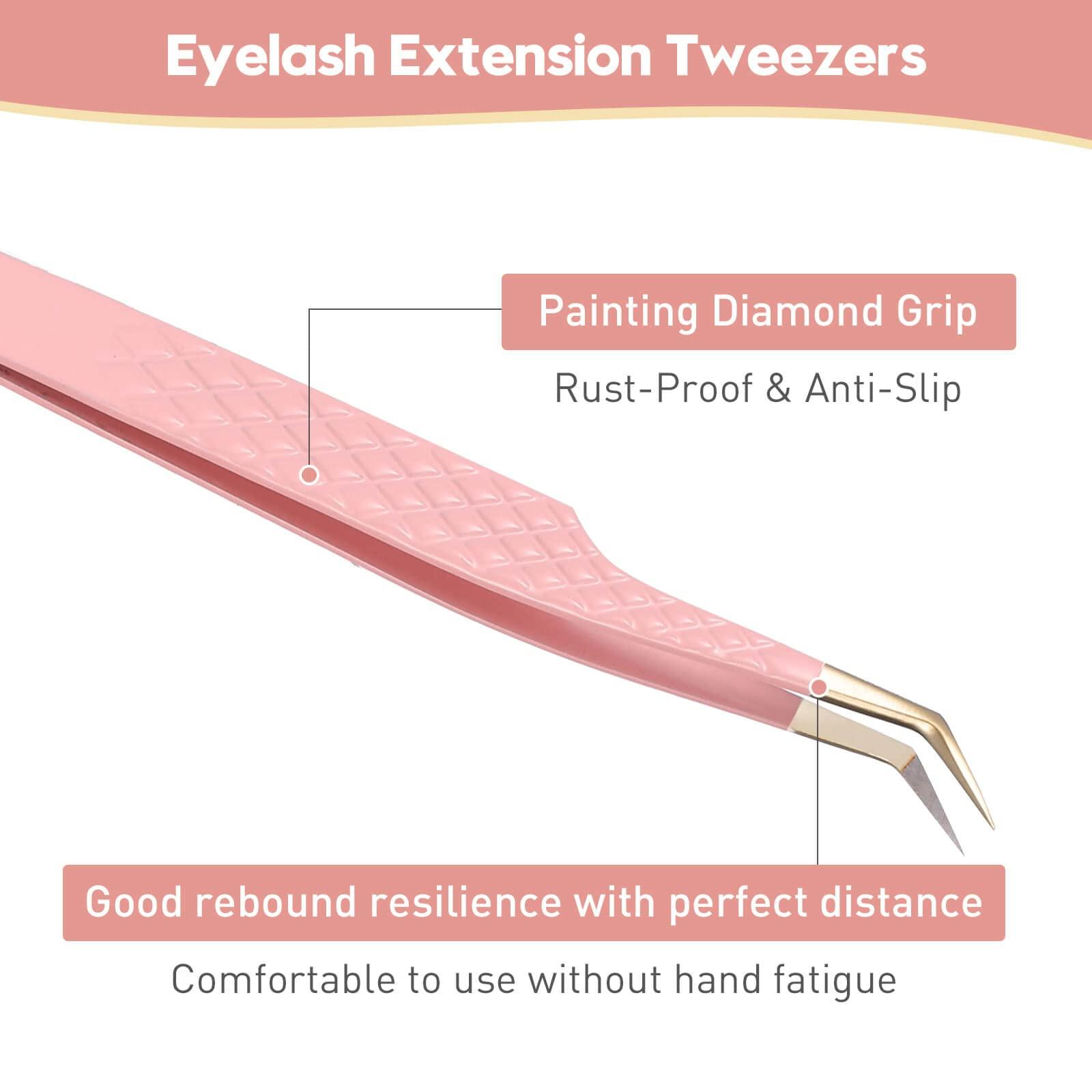 Ms.Queen Ms.Queen 45 Degree Tweezers for Lash Extensions,Precision Fiber Tip Eyelash Tweezers for Volume Eyelash Extensions
