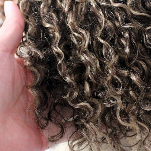 ManeMajesty ManeMajesty 8 Inch Ombre Curly Human Hair Wigs for Black Women Short Kinky Curly Afro Glueless Wig Highlight Brown Mixed Honey Blonde Side Part Jerry Curl Wig -100% Brazilian Human Hair P4/27