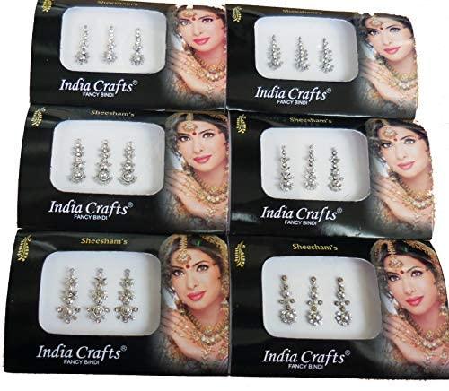 India Crafts 8 Combo Bindi Packs Silver/Gold/Black/Multicolored Face Jewels Bollywood tika