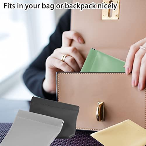 CANIPHA 4Pcs Lambskin Pocket Cosmetic Bag, Portable Waterproof Small Makeup Bag No Zipper Self-Closing Small Makeup Pouch for Women Mini Makeup Bag Travel Storage for Cosmetics Headphones Jewelry(B-Style)