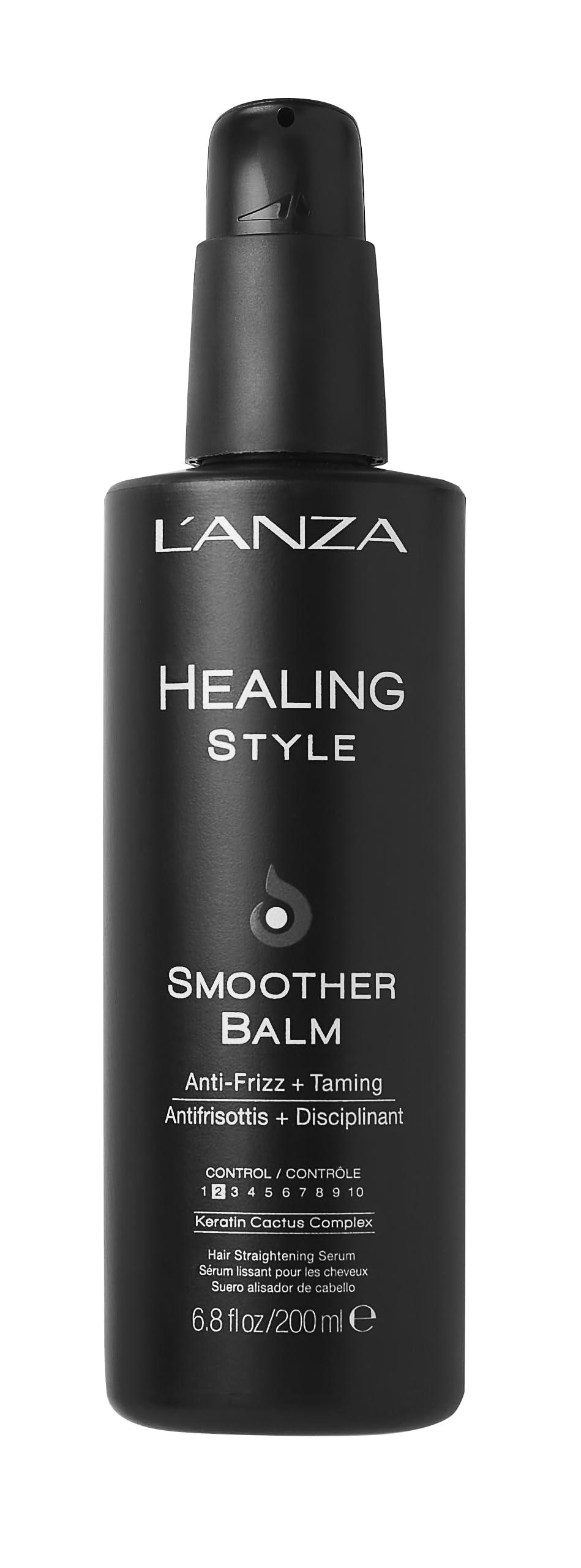 LANZA L\'ANZA Healing Style Smoother Balm, New & Improved Keratin Hair Treatment & Hair Straightener Serum, Heat Protection & Anti Frizz Hair Product, Luxury Hair Care for Curly Frizzy Hair (6.8 Fl Oz)