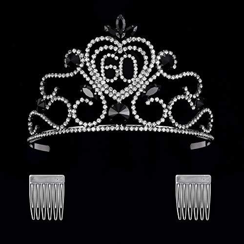 YZHSTONE YZHSTONE Black Queen 60th Birthday Tiara Crowns Women 60 Birthday Queen Tiaras Rhinestone Crown