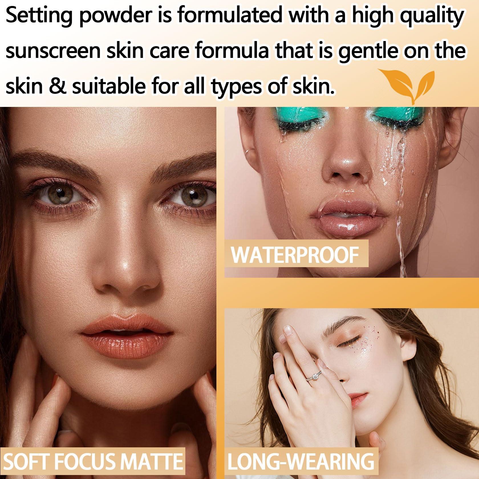 DWDiWen Mineral Sunscreen Setting Powder SPF 50 PA++,Breathable Sun Screen with Brush,Lightweight Long Lasting Oil Control Face Sunscreen,Matte Concealer Setting Powder for All Skin Types