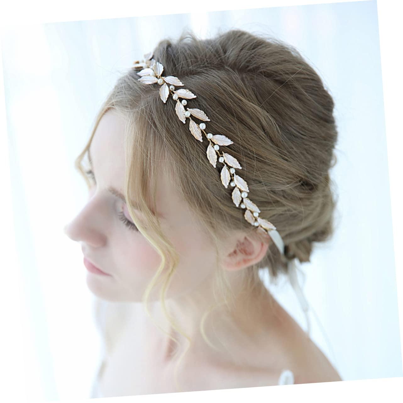 DELURA Gold Headband Hair Bands for Women\'s Hair Hair Ties Women Headdress for Wedding Beautiful Bridal Headwear Bridal Hair Accessories Headgear Golden Leaf Metal Miss
