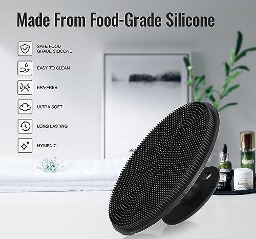 Ithyes Ithyes Silicone Body Scrubber Exfoliating Body Brush for Men Women Lathers Well Easy to Clean More Hygienic Than Loofah Shower Scrubber Face Scrubber for Sensitive Skin 1 Pack (Black)