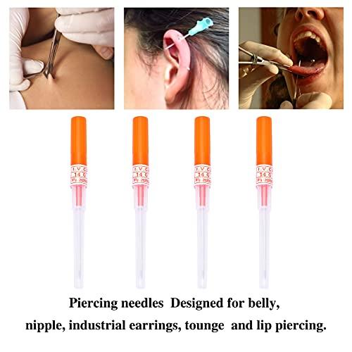 JIESIBAO JIESIBAO 14G Piercing Needles, 14G Catheter Piercing Needls Stainless Steel Sterile Disposable Piercing Needles for Belly Button Nipple Industrial Ear Piercing