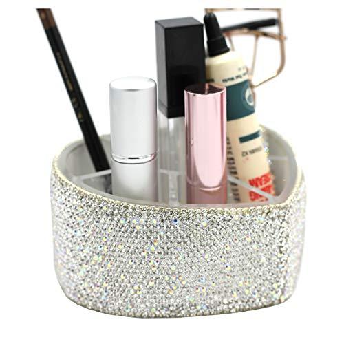 Bestbling Desktop Cosmetic Storage Box 8-hole Heart-Shaped Bling bling Rhinestone Cosmetic Tools storage Box Jewelry Storage Box (Silver)