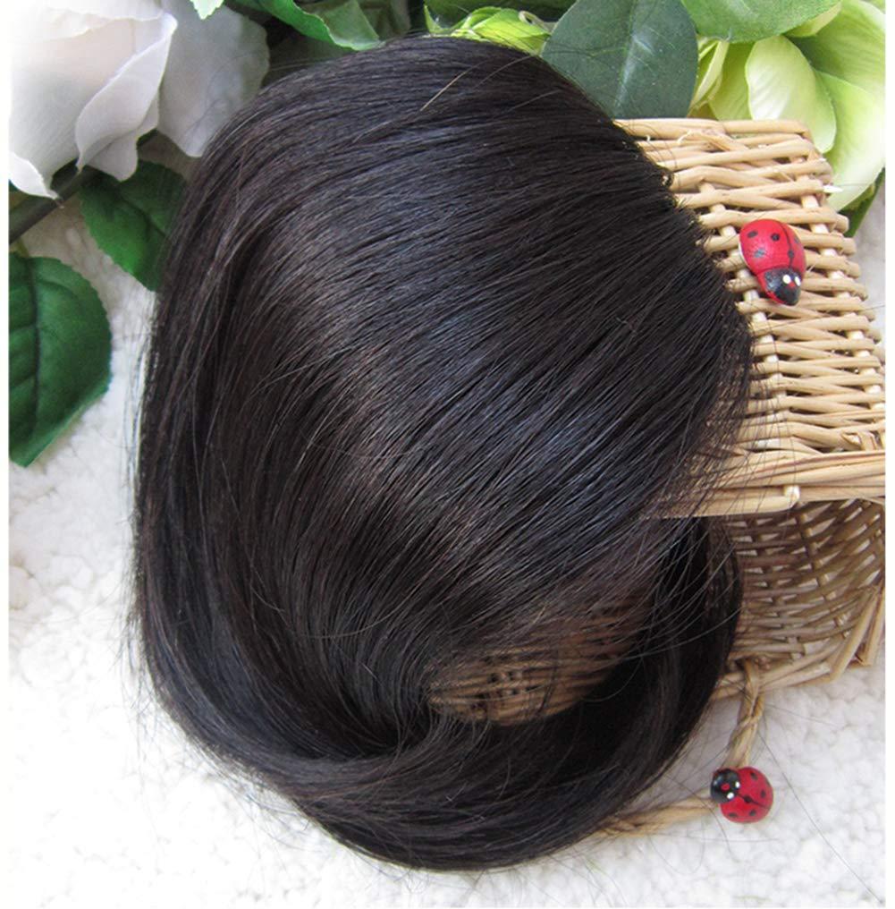 LesafeV LesafeV Long Side-Part Straight Thick Bangs Seamless Front Fringe Hairpiece Clip in Human Hair 10\" Light Brown