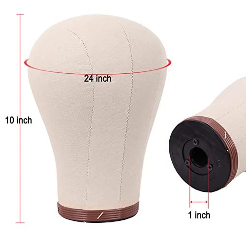 MapofBeauty MapofBeauty 24 Inch Wig Head Cork Canvas Block Head for Making Wigs Mannequin Head With Stand Head Pins (Brown)