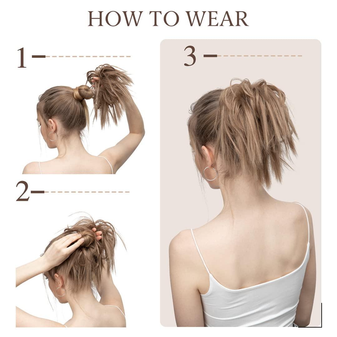 Generic Synthetic Fake Hair Messy Bun hair bun Elastic Flexible Band Scrunchy Scrunchie Curly Hairpiece Synthetic Extension Dark 1 PC