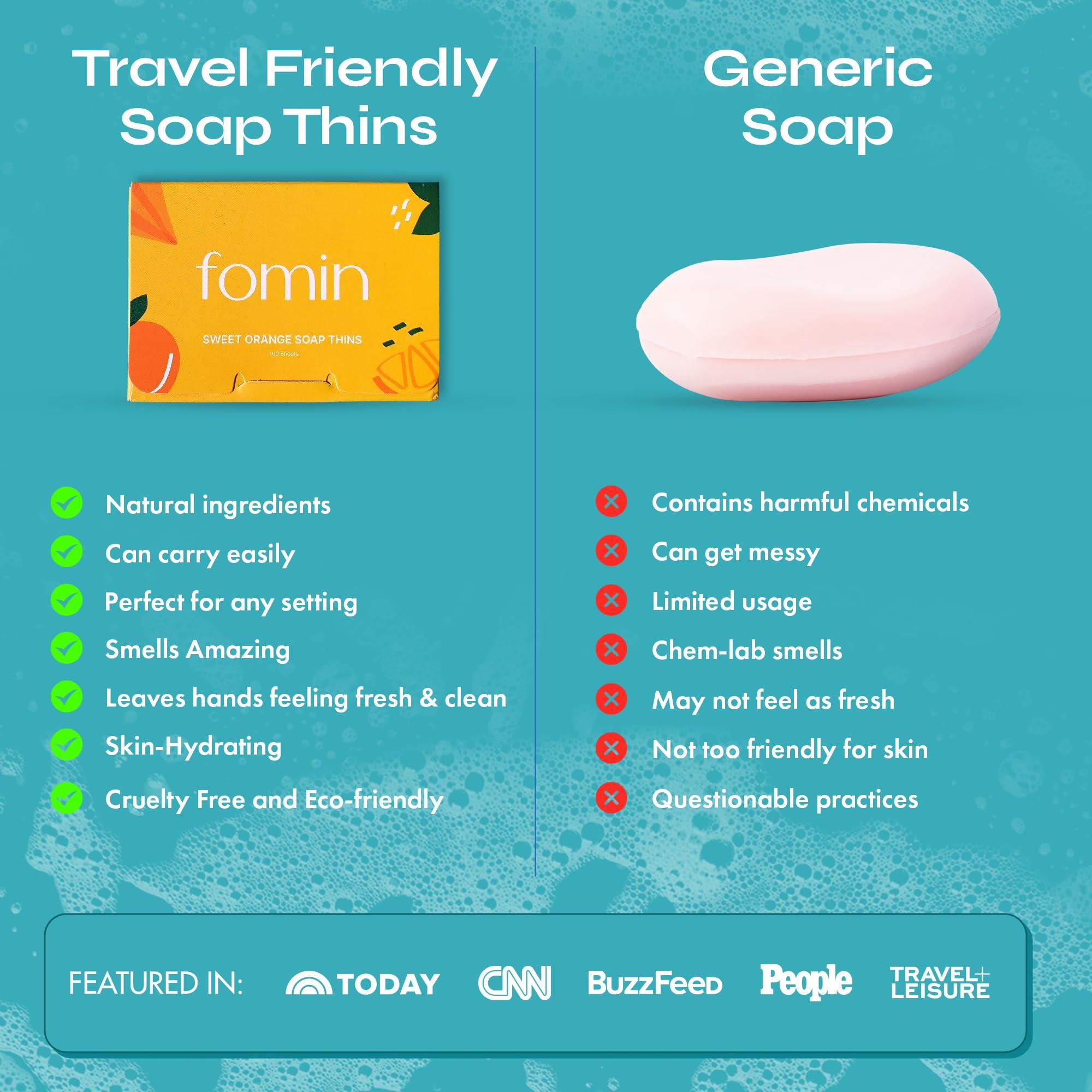 FOMIN FOMIN - Antibacterial Paper Soap Sheets for Hand Washing - (300 Sheets) Orange, Tea Tree, Lavender Portable Travel Soap Sheets, Dissolvable Camping Mini Soap, Portable Soap Sheets