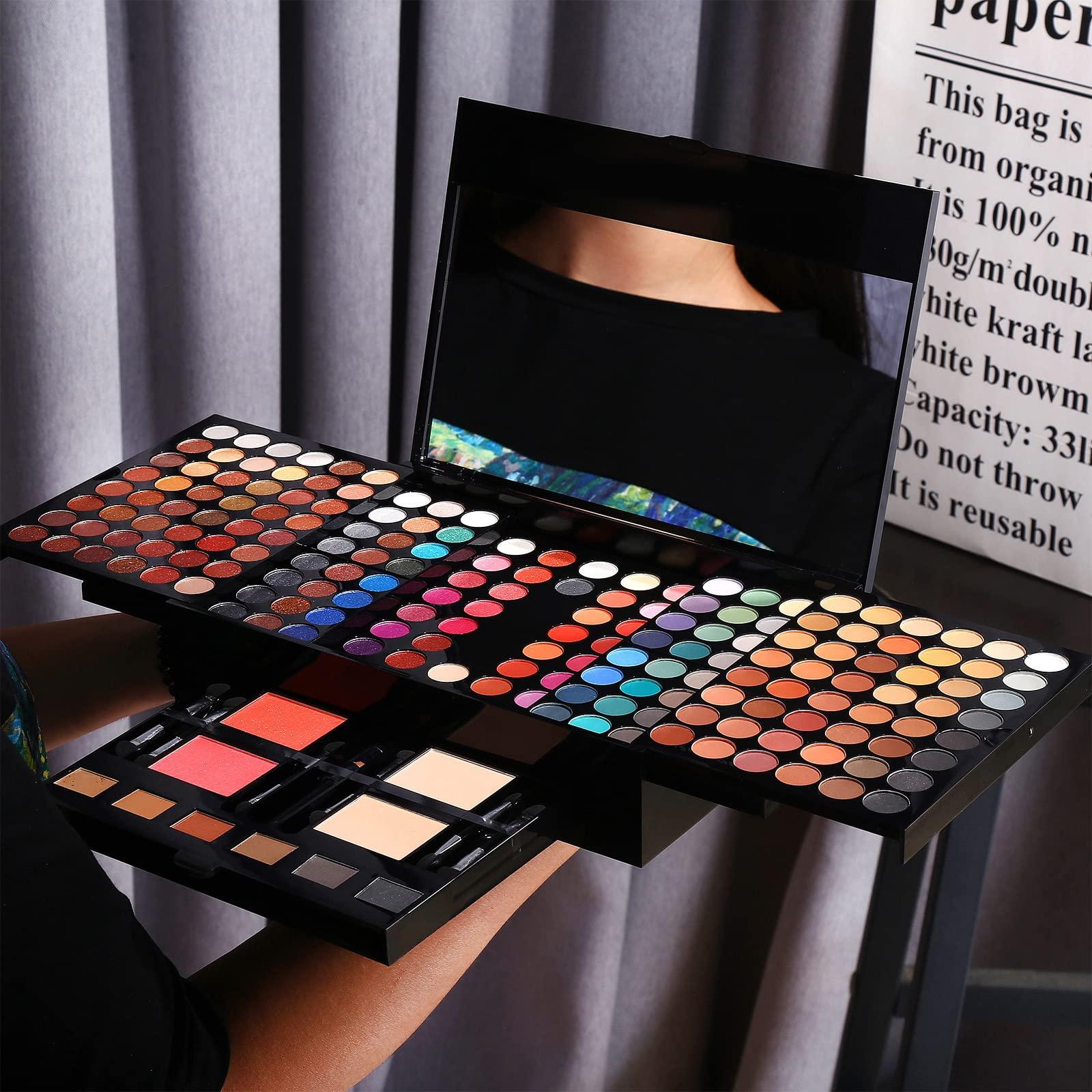 UCANBE Professional Makeup Kit for Women with Mirror All In One Makeup Gift Set for Teens 180 Color Eyeshadow Palette 2 Blush 2 Powder 1 Eyeliner 4 Eyebrow Make Up Sets Matte Shimmer Mixing Pallet Eye Shadow
