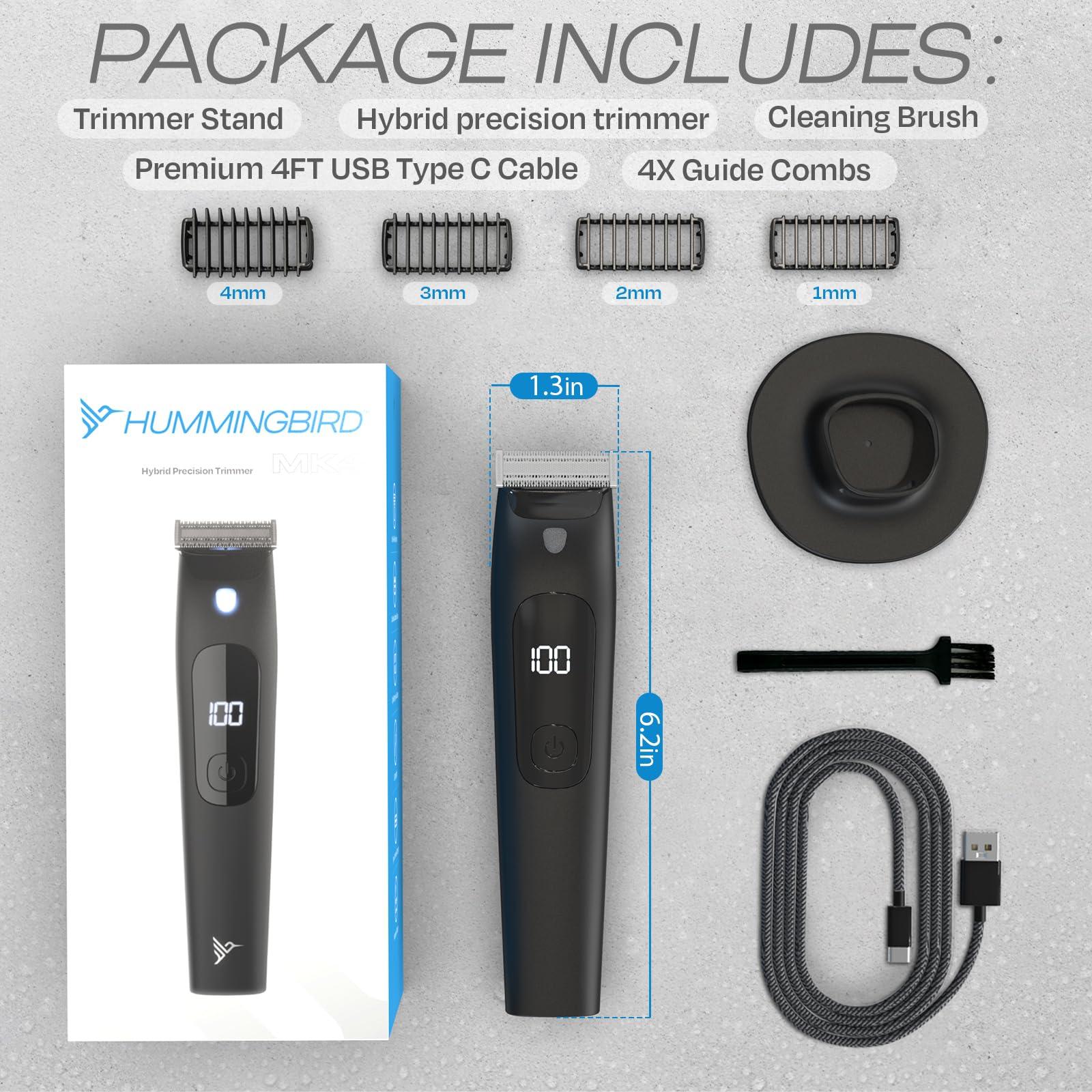 HUMMINGBIRD HUMMINGBIRD MK4 Electric Body Hair Trimmer for Men Body Groomer Kit for Privates, Waterproof Shaver for Hard to Reach Areas, USB-C Rechargeable, LED Display & Storage Base