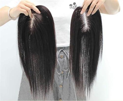 YAIRYANGTZE YAIRYANGTZE Human Hair Topper Hair Piece Hand Made Wiglets Hairpieces for Thinning Hair with Clips Mono Base (Black,14\" mono)